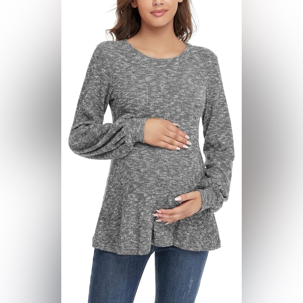 EUC BBHoping Women's Maternity Peplum Sweater
Color - Light Heather Gray